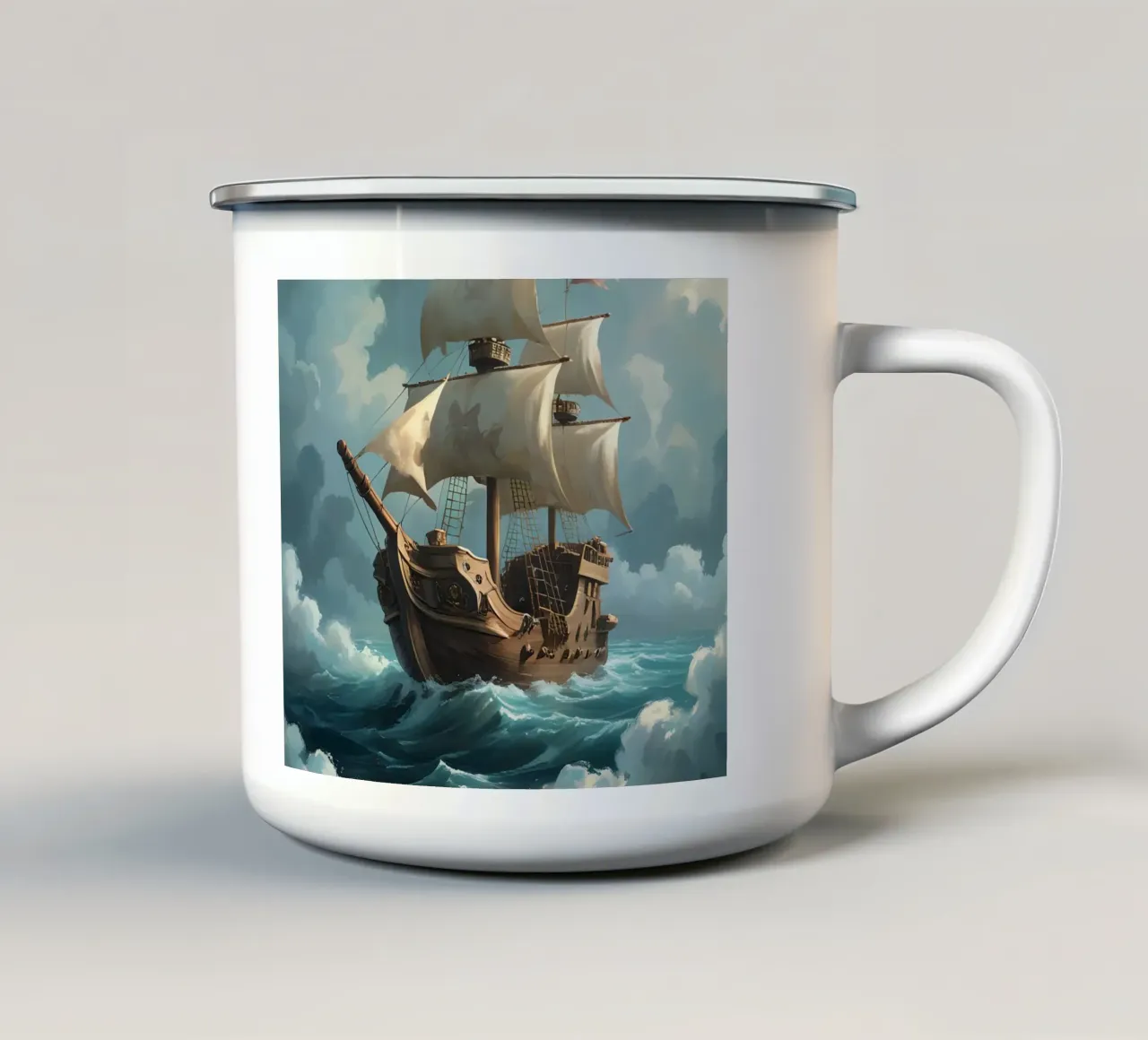 Galeone che naviga in mare aperto tazza in smalto da DesignDoodle