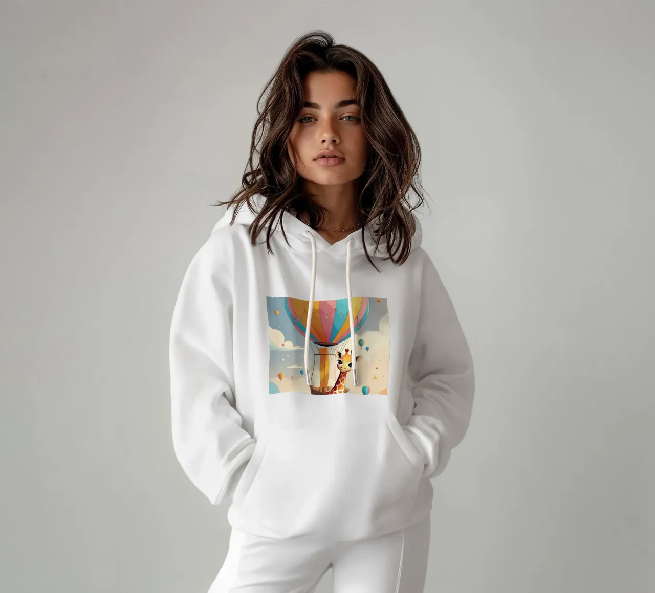 Giraffa felice in mongolfiera felpa con cappuccio da DesignDoodle