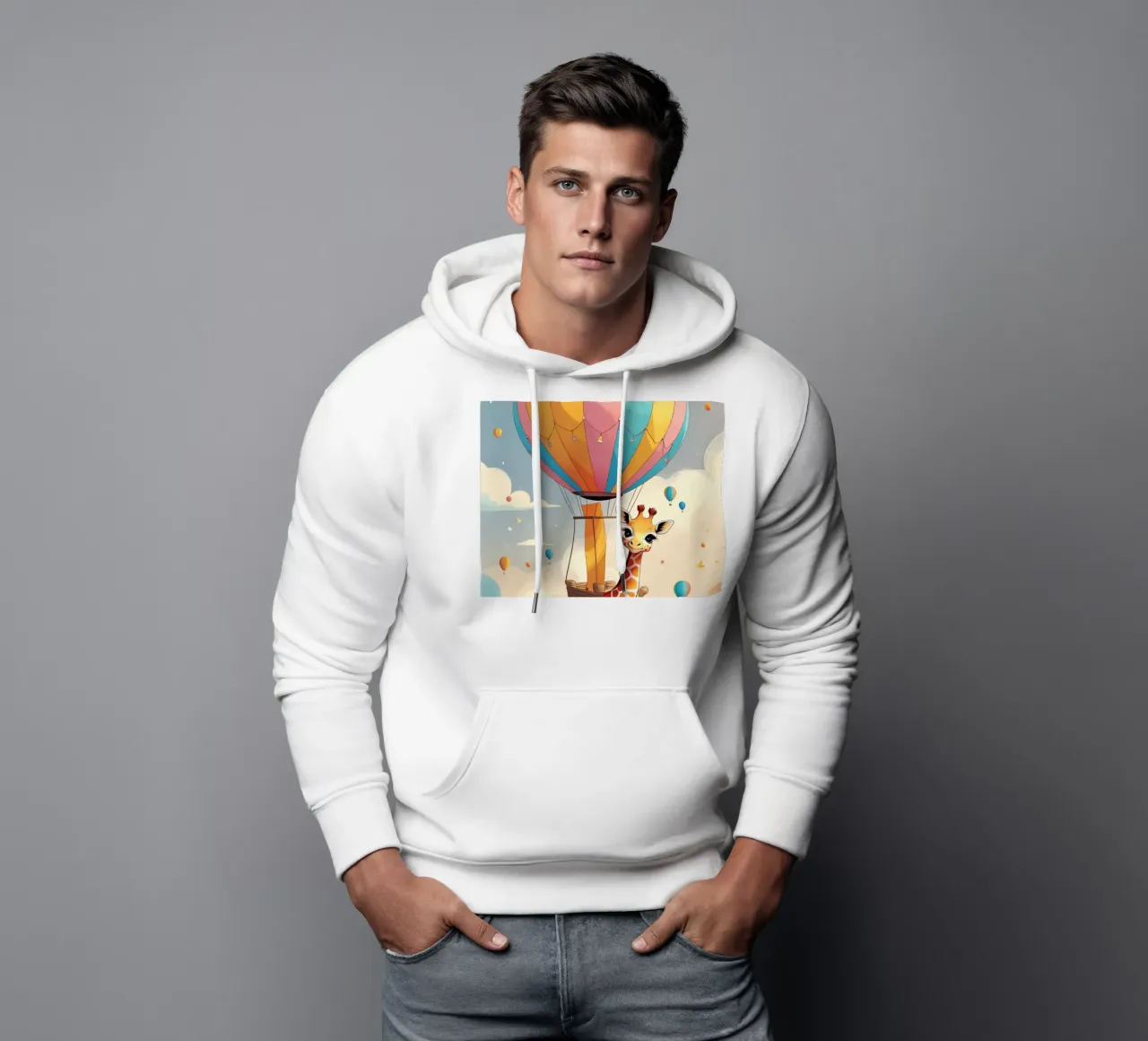 Giraffa felice in mongolfiera felpa con cappuccio da DesignDoodle