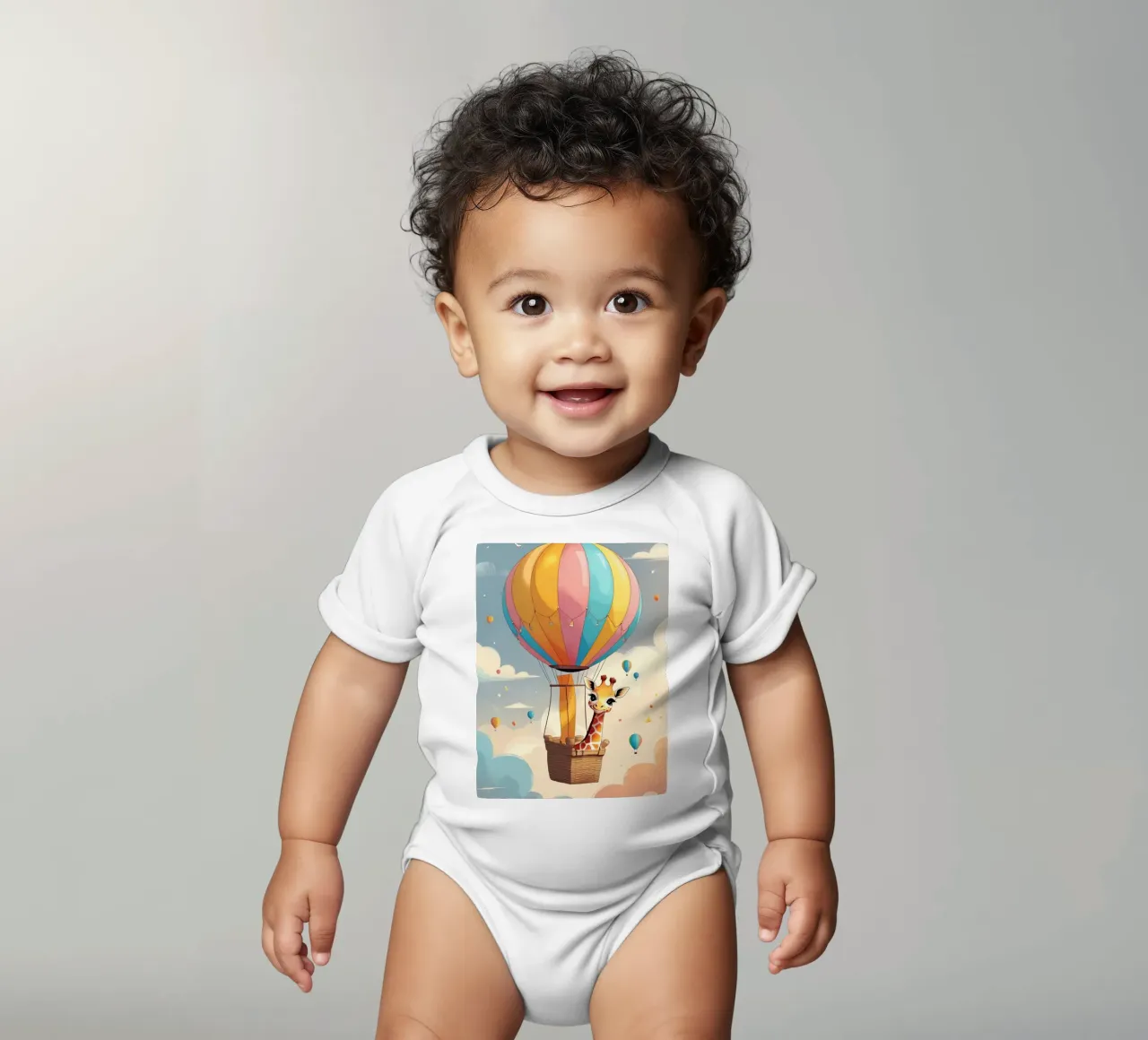 Giraffa felice in mongolfiera body neonato maniche corte da DesignDoodle