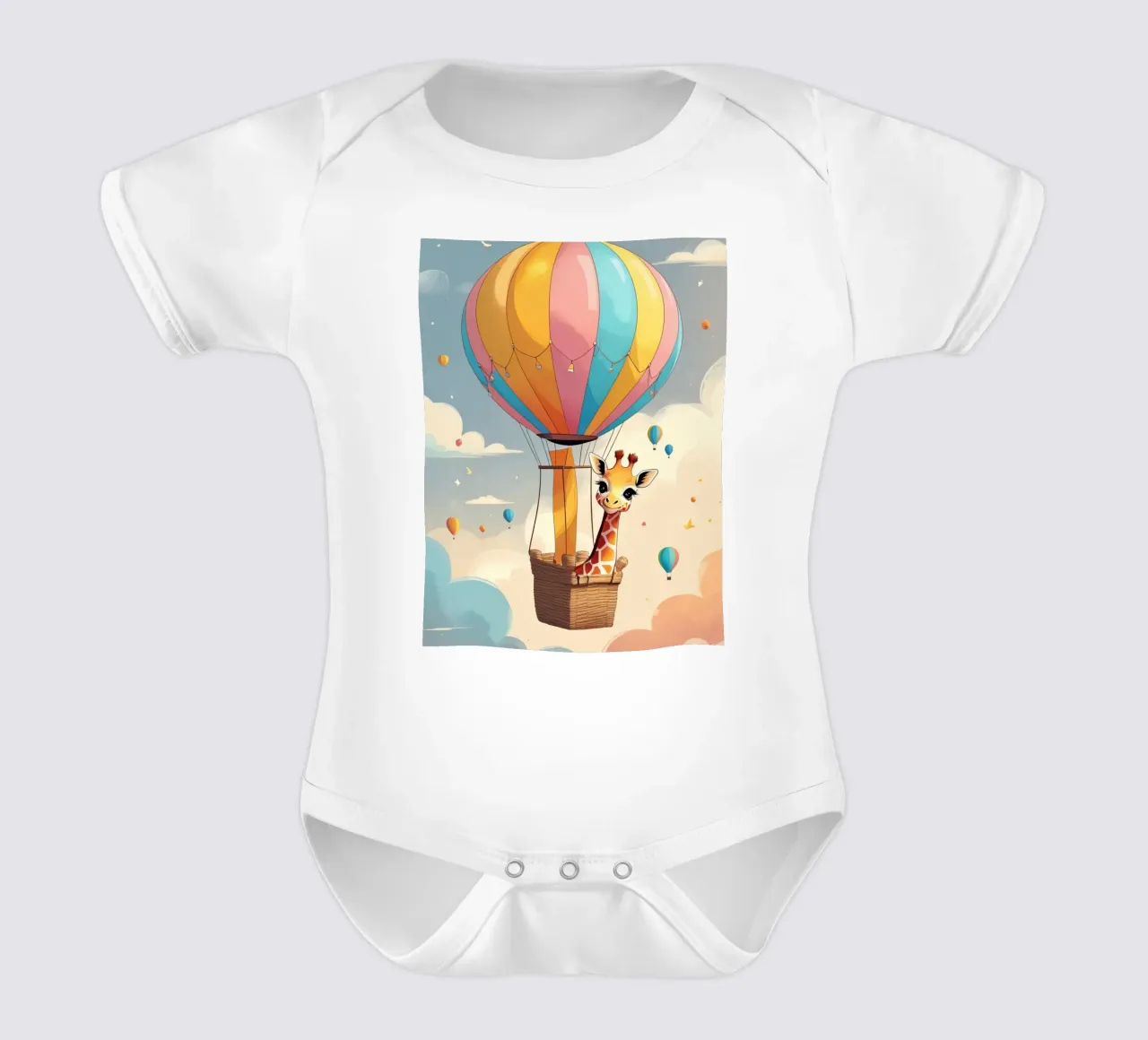Giraffa felice in mongolfiera body neonato maniche corte da DesignDoodle