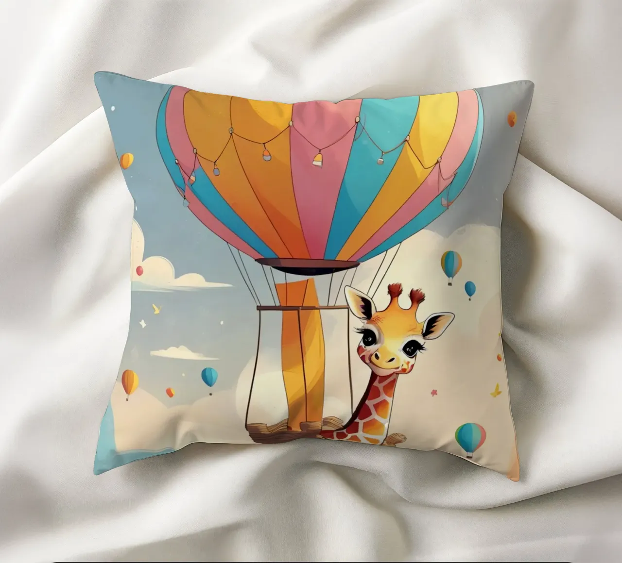 Giraffa felice in mongolfiera cuscino da DesignDoodle