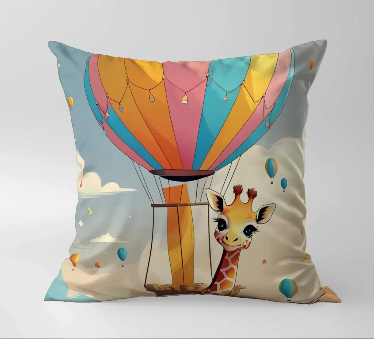 Giraffa felice in mongolfiera cuscino da DesignDoodle