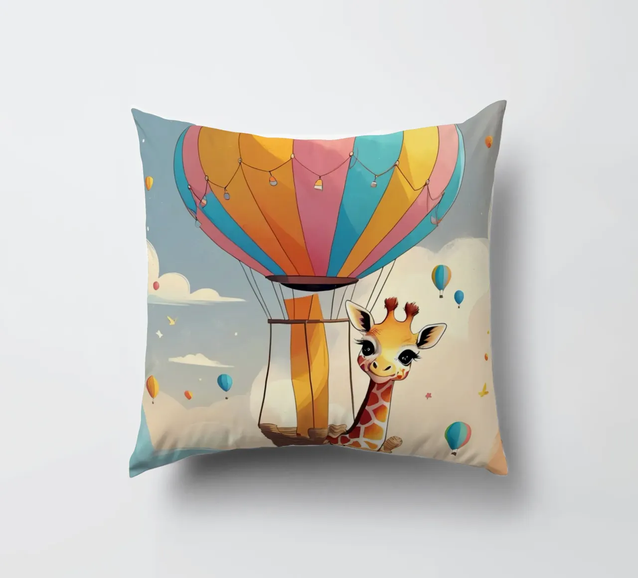 Giraffa felice in mongolfiera cuscino da DesignDoodle
