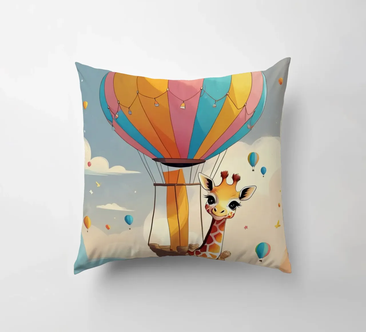 Giraffa felice in mongolfiera cuscino da DesignDoodle