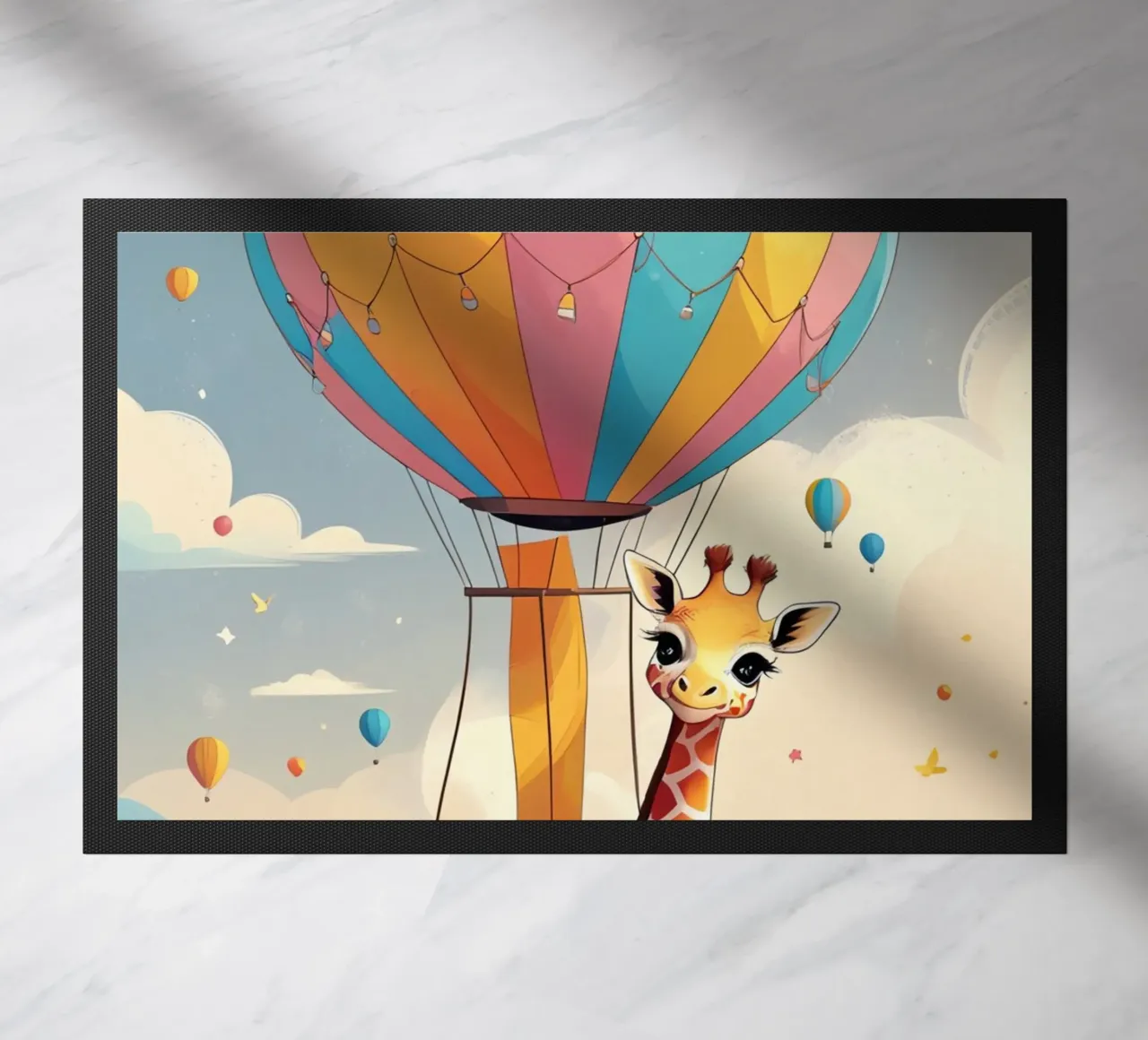 Giraffa felice in mongolfiera zerbino da DesignDoodle