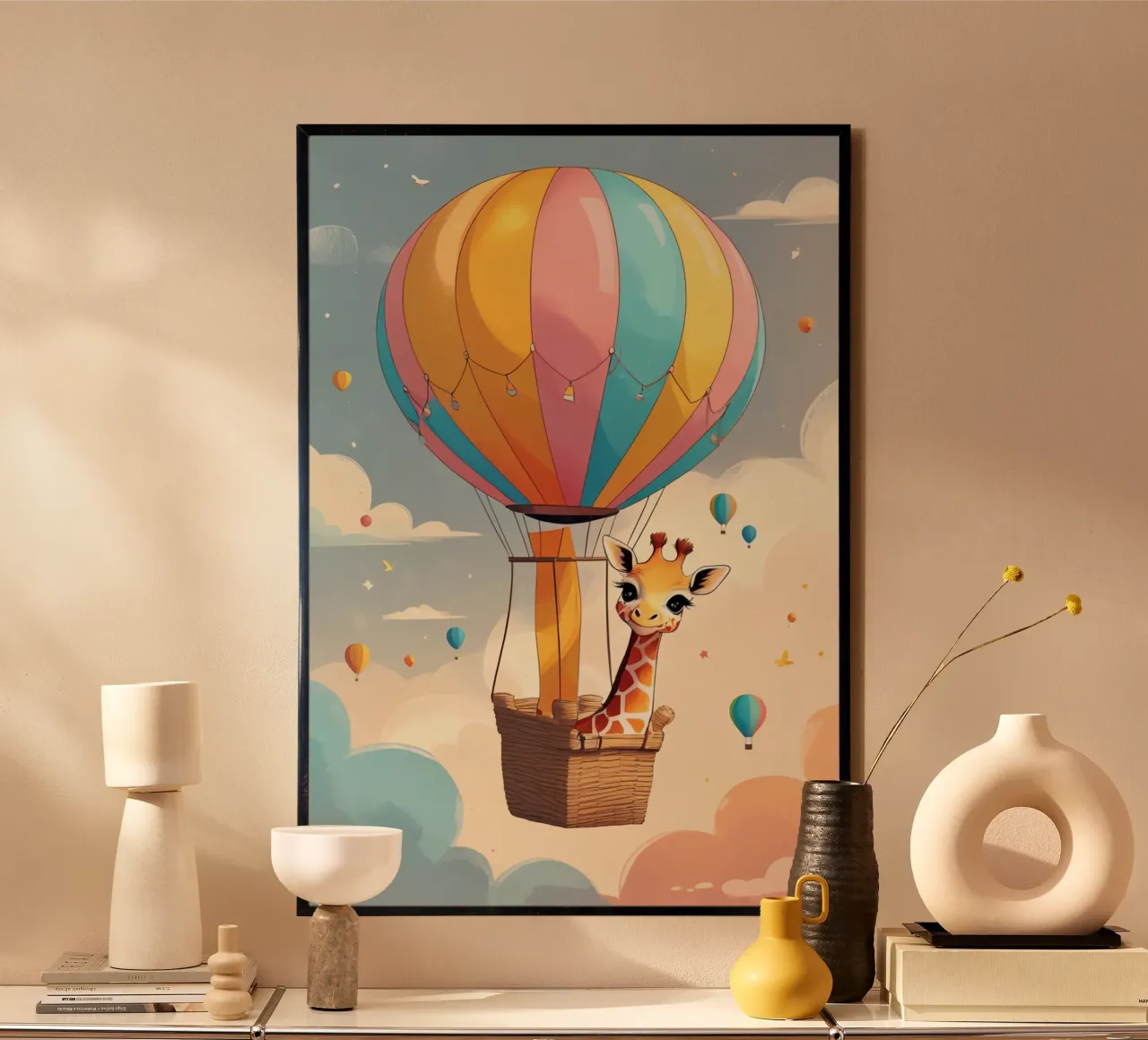 Giraffa felice in mongolfiera poster da DesignDoodle