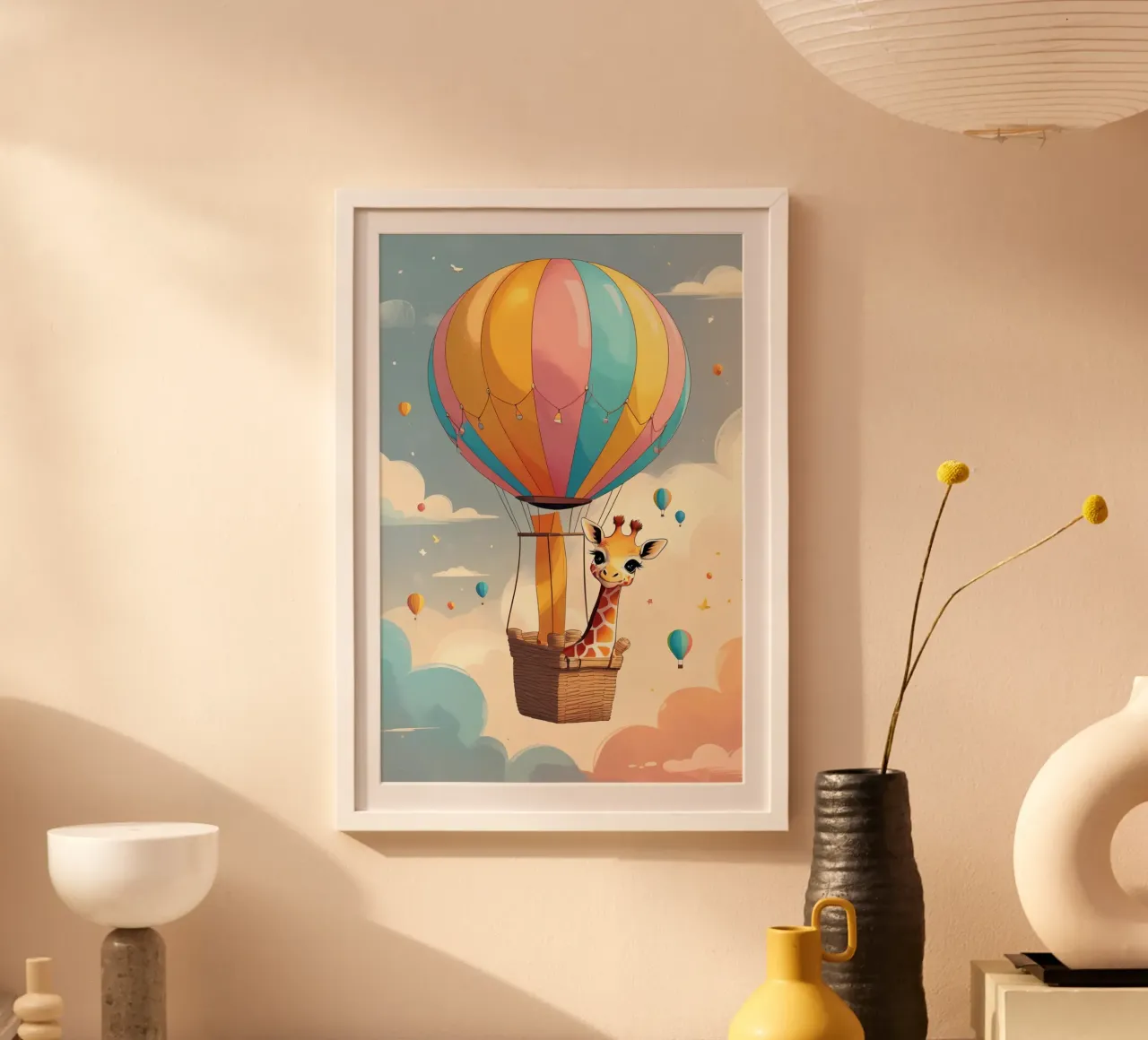Giraffa felice in mongolfiera poster da DesignDoodle