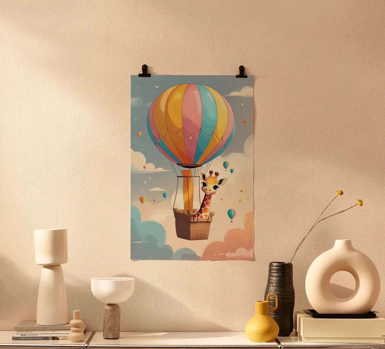 Giraffa felice in mongolfiera poster da DesignDoodle