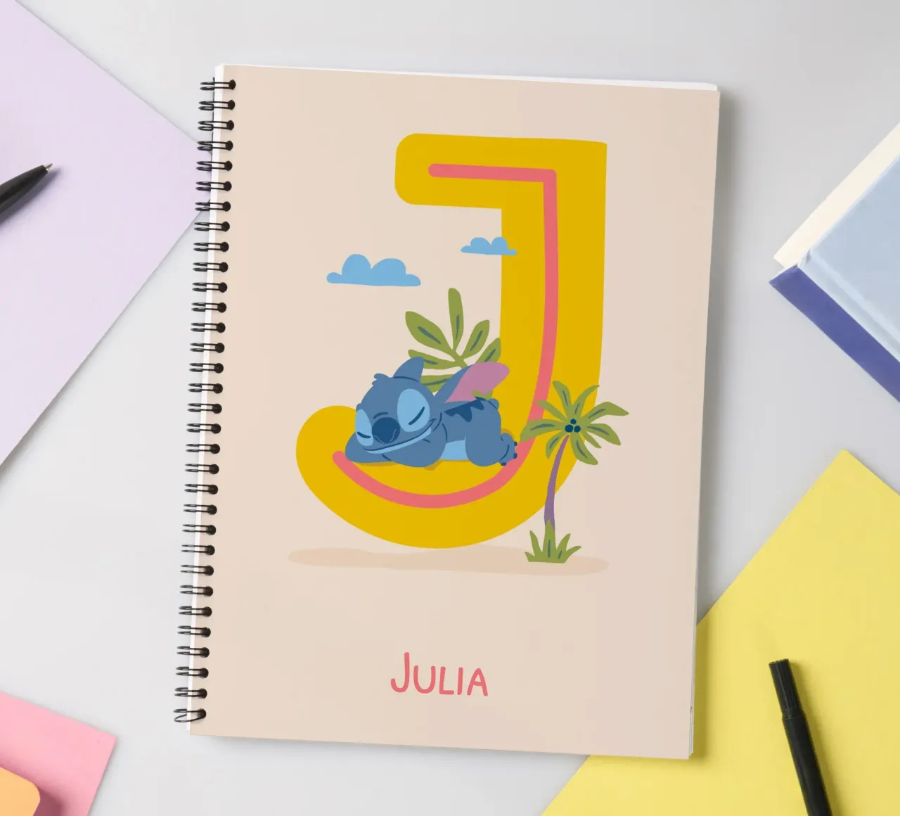 Stitch - Letter J with name spiral notebook by Stitch