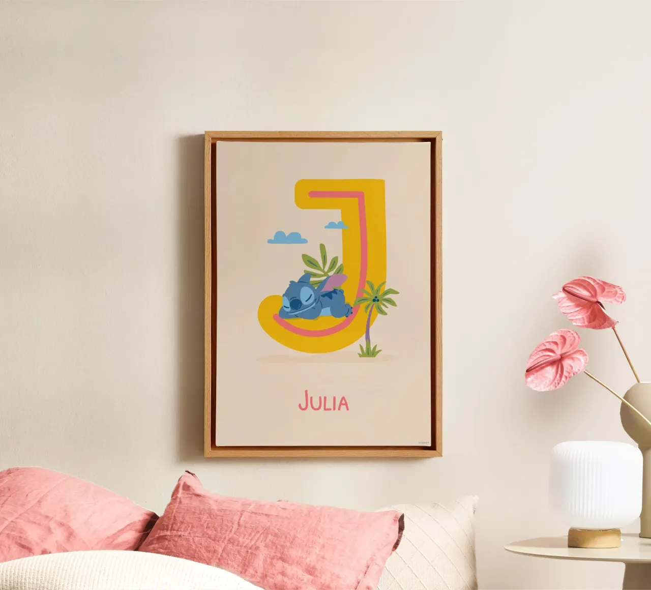 Stitch - Letter J with name canvas by Stitch