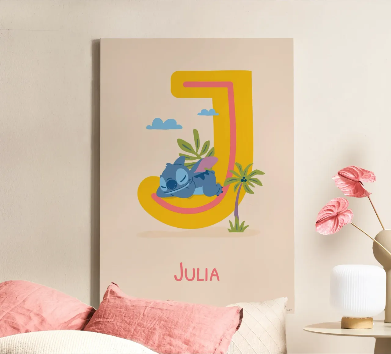 Stitch - Letter J with name canvas by Stitch