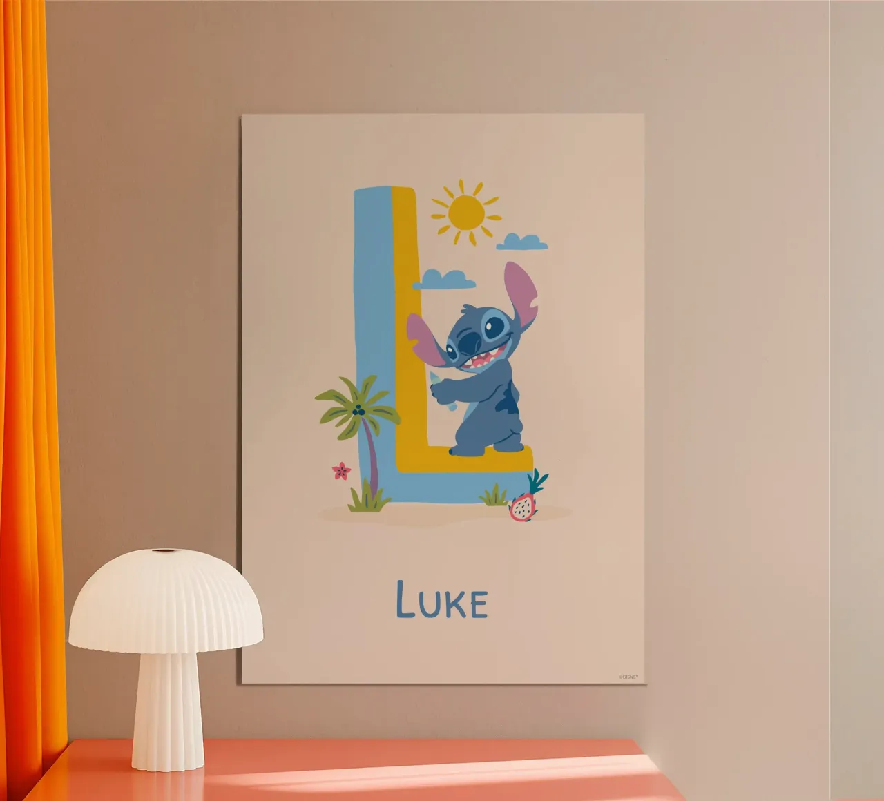 Stitch – Buchstabe L mit Namen Poster mit Aluminium Rahmen von Stitch