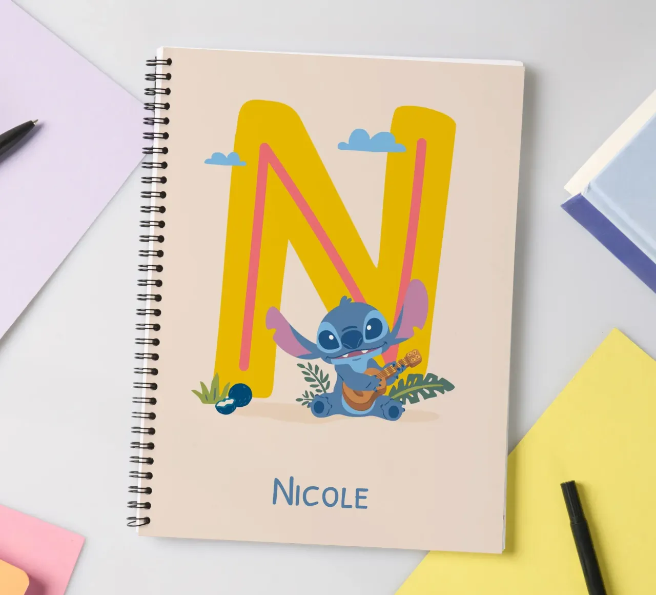 Stitch - Letter N with name spiral notebook by Stitch