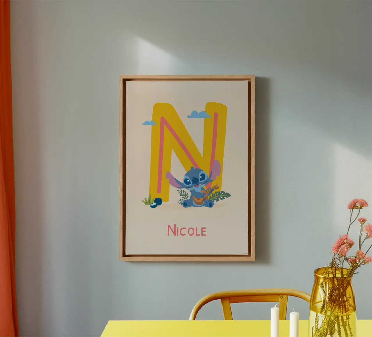 Stitch - Letter N with name canvas by Stitch