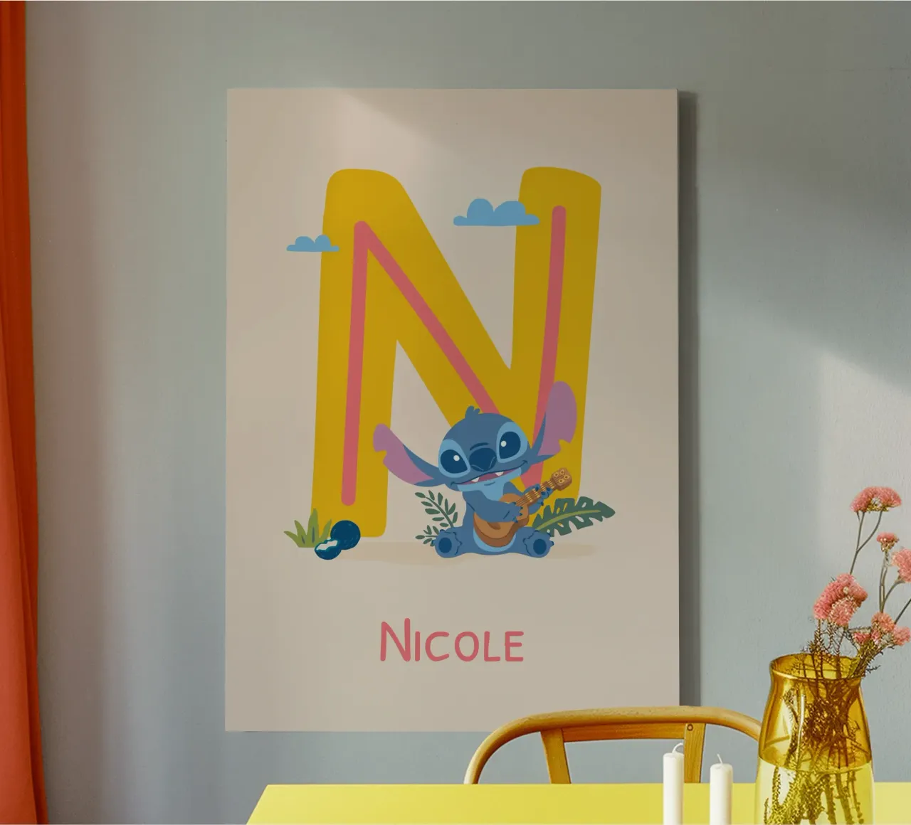 Stitch - Letter N with name canvas by Stitch