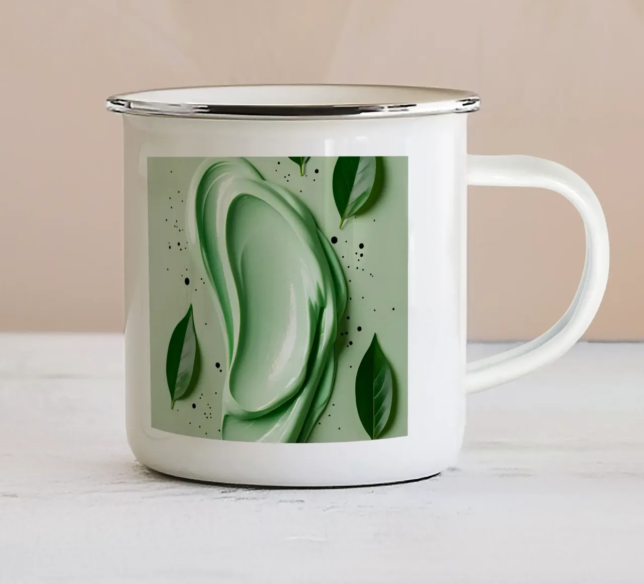 Vortice di crema verde con foglie tazza in smalto da DesignDoodle