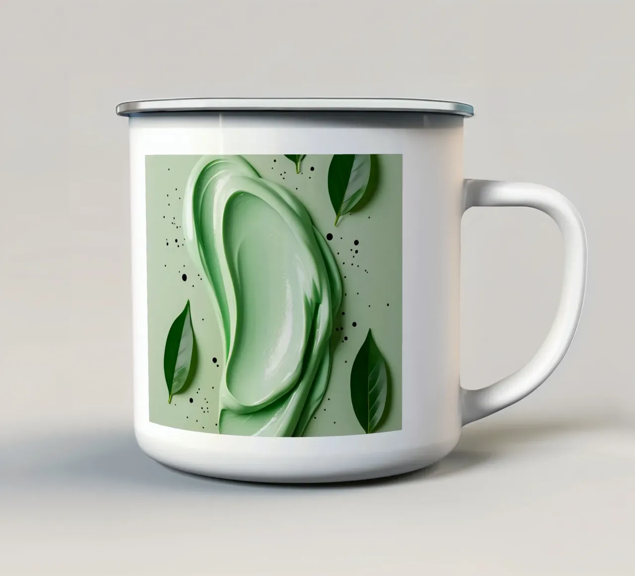 Vortice di crema verde con foglie tazza in smalto da DesignDoodle