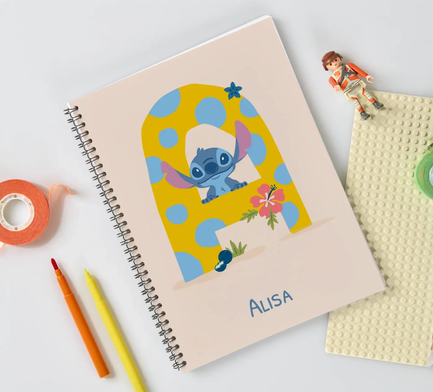 Stitch - Letter A with name notitieboek met spiraal van Stitch