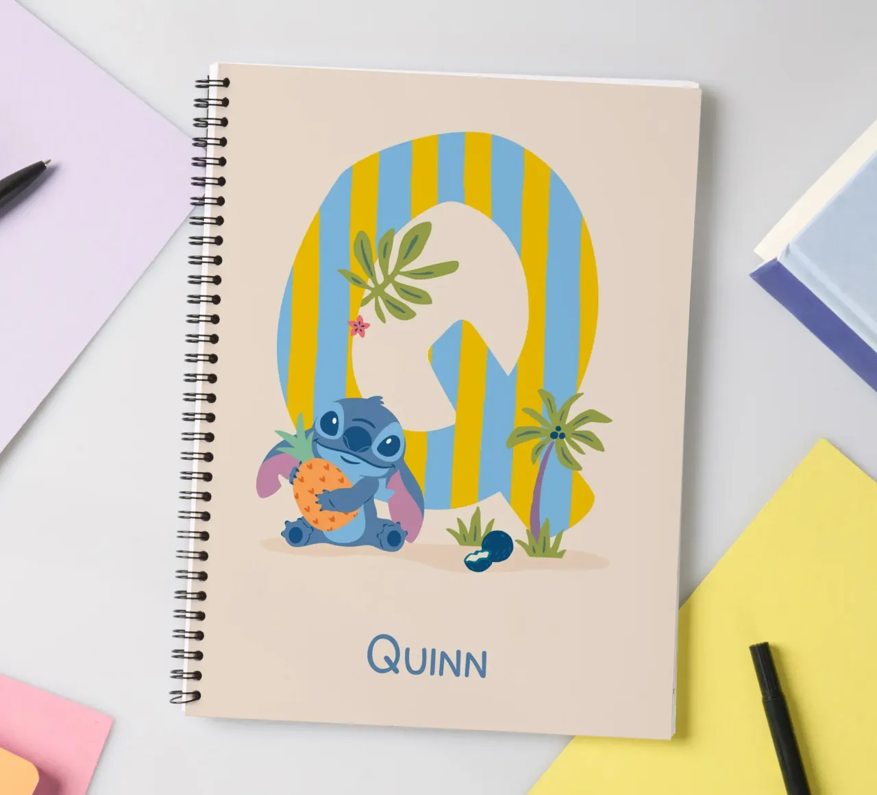 Stitch - Letter Q with name spiral notebook by Stitch