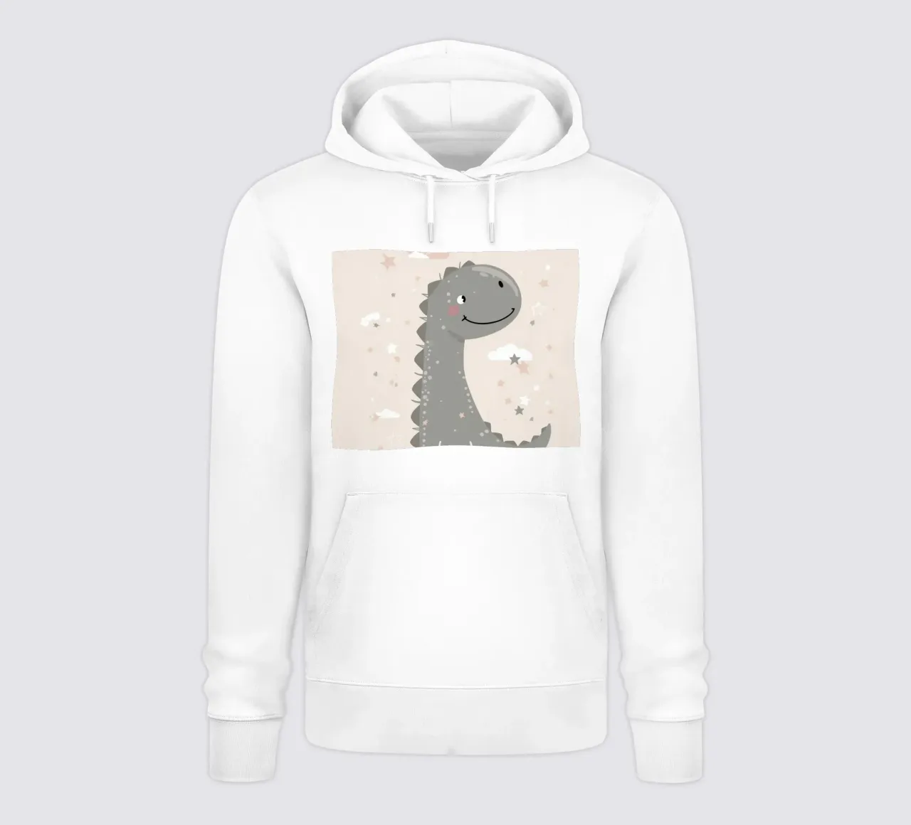 Dinosauro grigio sorridente dei cartoni animati con nuvole e stelle felpa con cappuccio da DesignDoodle
