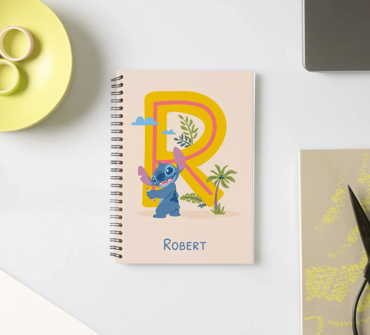 Stitch - Letter R with name spiral notebook by Stitch