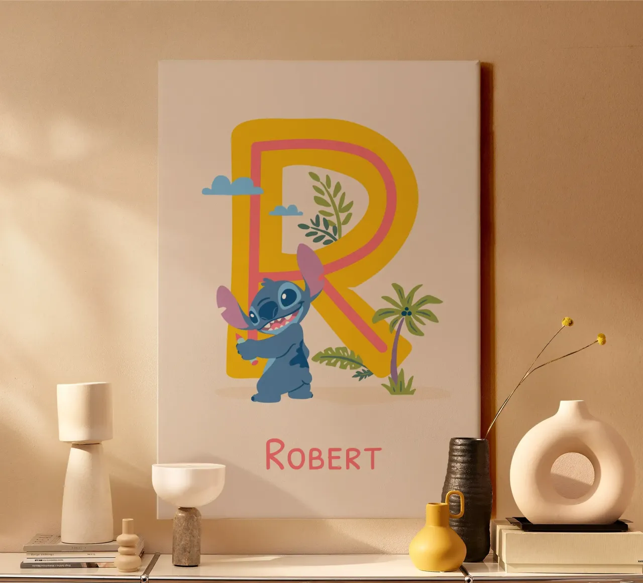 Stitch - Letter R with name canvas by Stitch