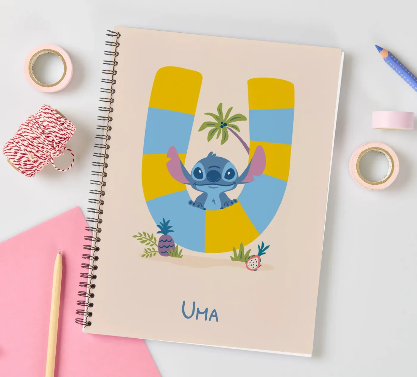 Steek - Letter U met naam notitieboek met spiraal van Stitch