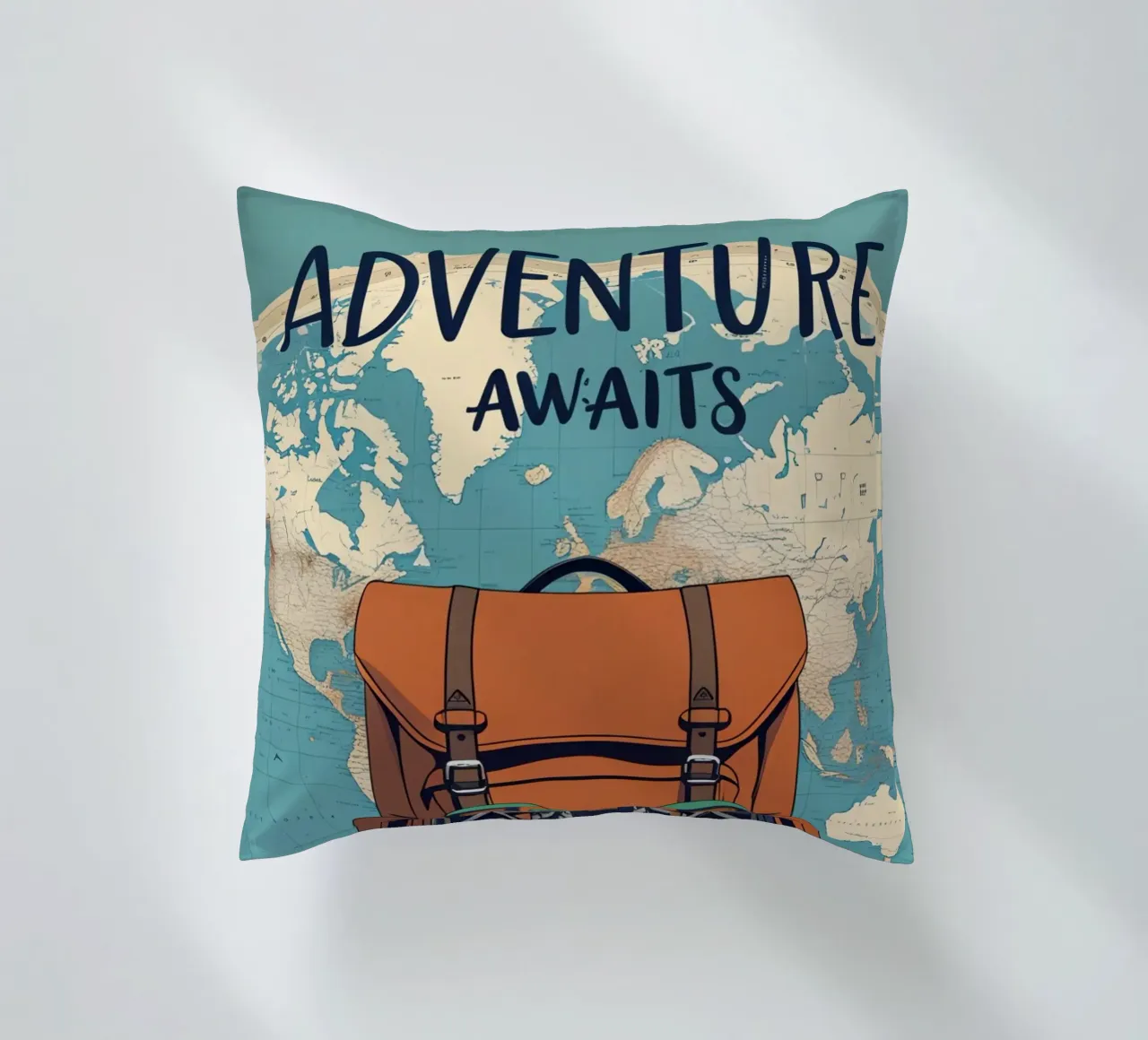 L'avventura vi aspetta con l'attrezzatura e la mappa del mondo cuscino da DesignDoodle