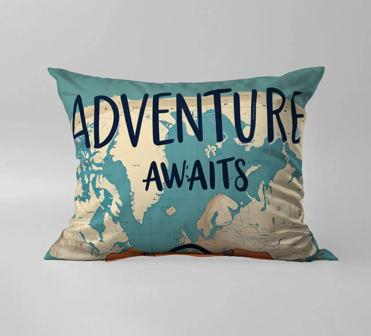 L'avventura vi aspetta con l'attrezzatura e la mappa del mondo cuscino da DesignDoodle