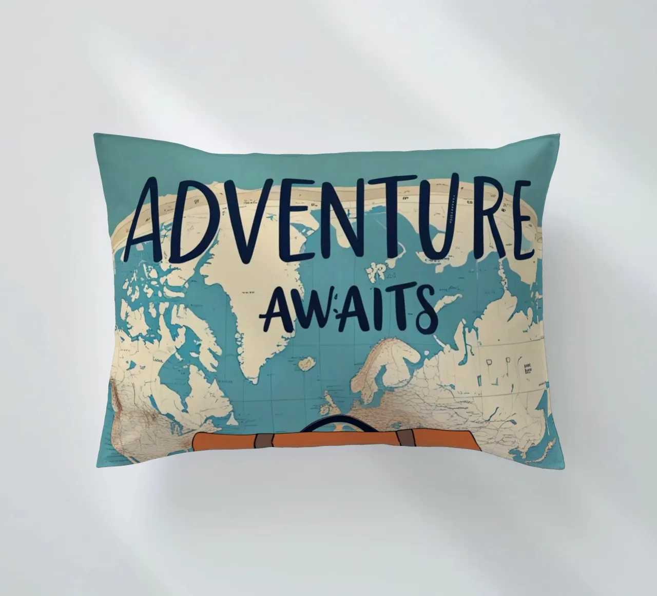 L'avventura vi aspetta con l'attrezzatura e la mappa del mondo cuscino da DesignDoodle