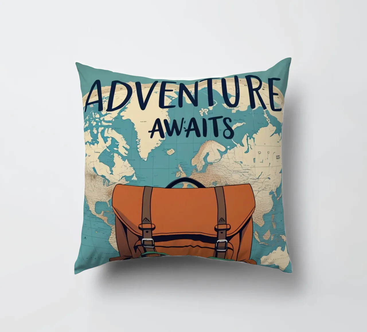 L'avventura vi aspetta con l'attrezzatura e la mappa del mondo cuscino da DesignDoodle
