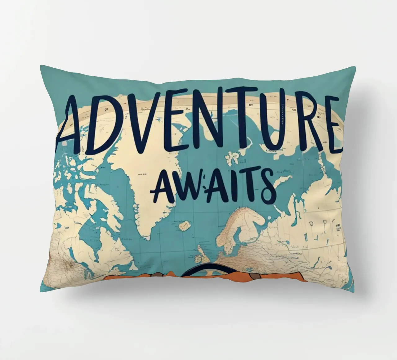 L'avventura vi aspetta con l'attrezzatura e la mappa del mondo cuscino da DesignDoodle