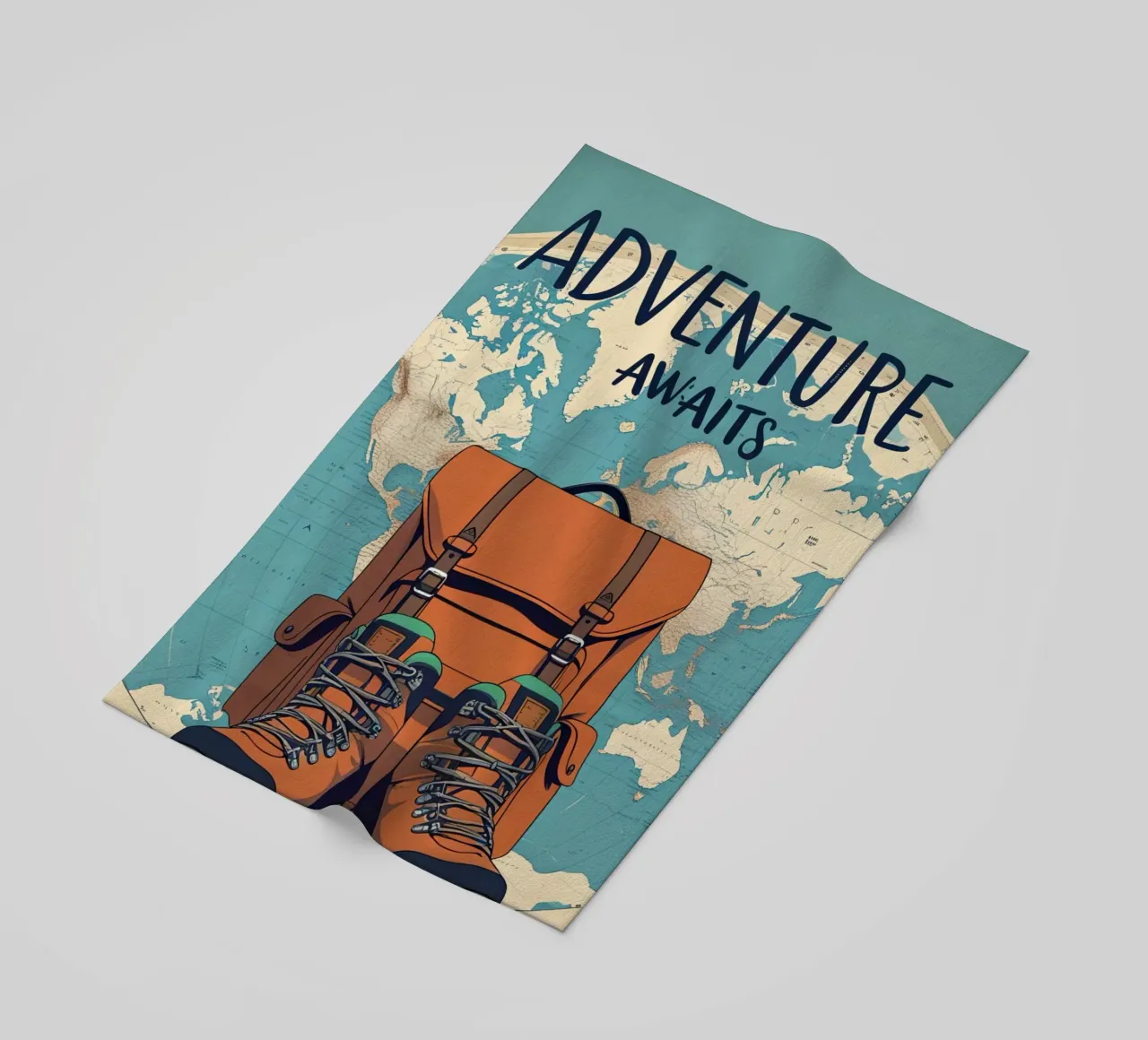 L'avventura vi aspetta con l'attrezzatura e la mappa del mondo telo mare da DesignDoodle