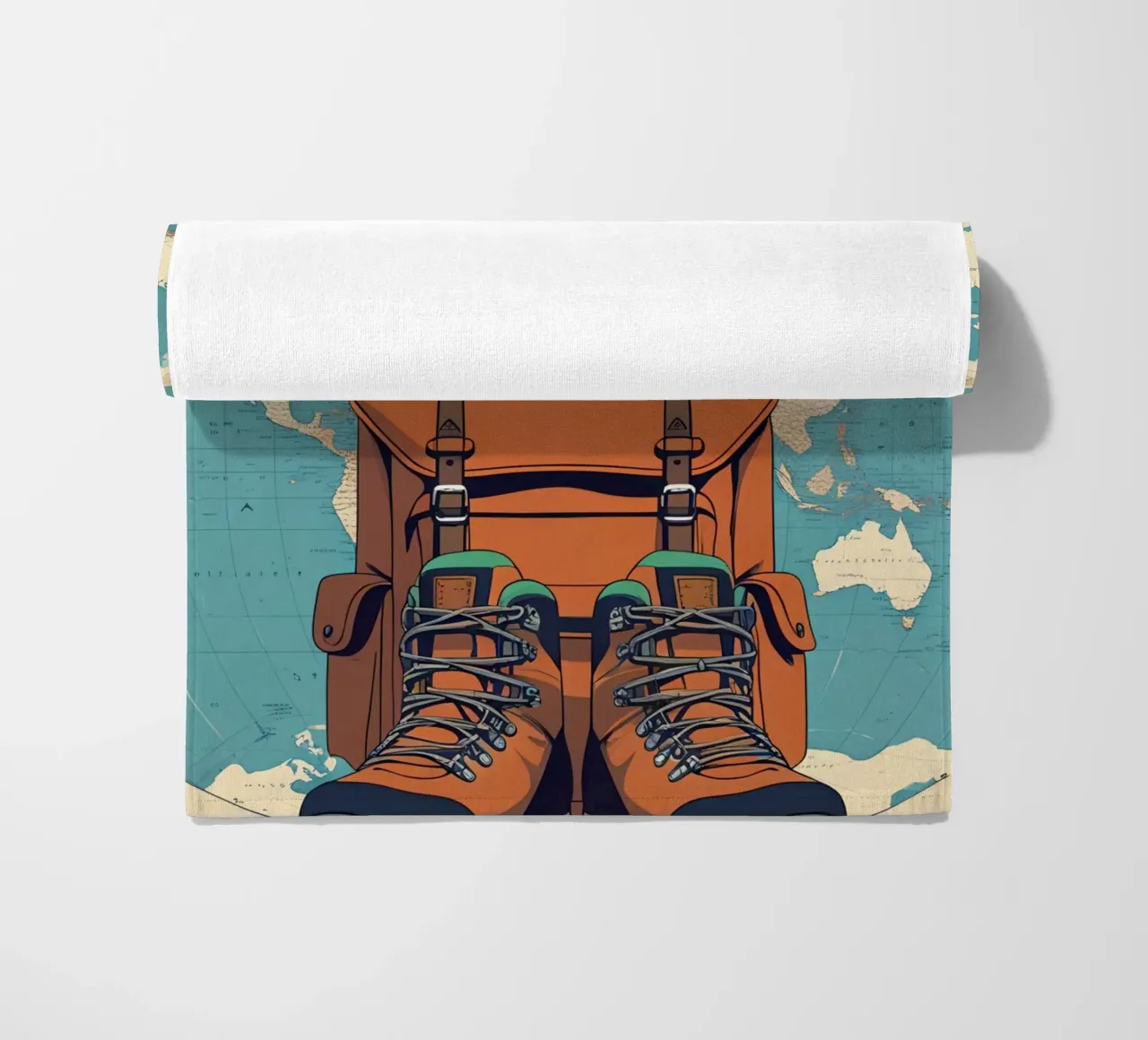 L'avventura vi aspetta con l'attrezzatura e la mappa del mondo telo mare da DesignDoodle