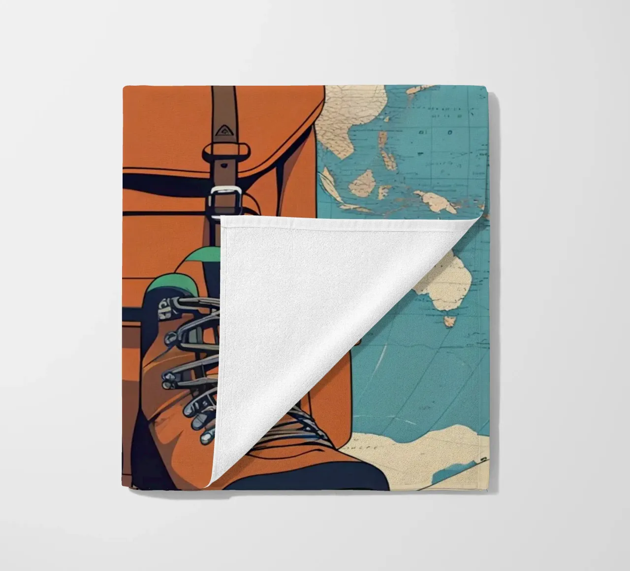 L'avventura vi aspetta con l'attrezzatura e la mappa del mondo telo mare da DesignDoodle