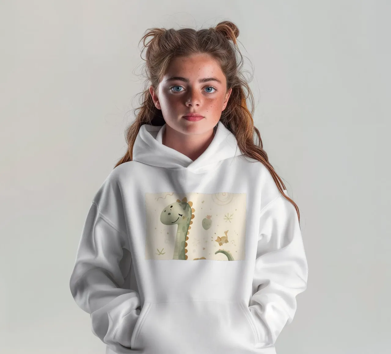 Simpatico dinosauro verde con forme astratte felpa bambino con cappuccio da DesignDoodle
