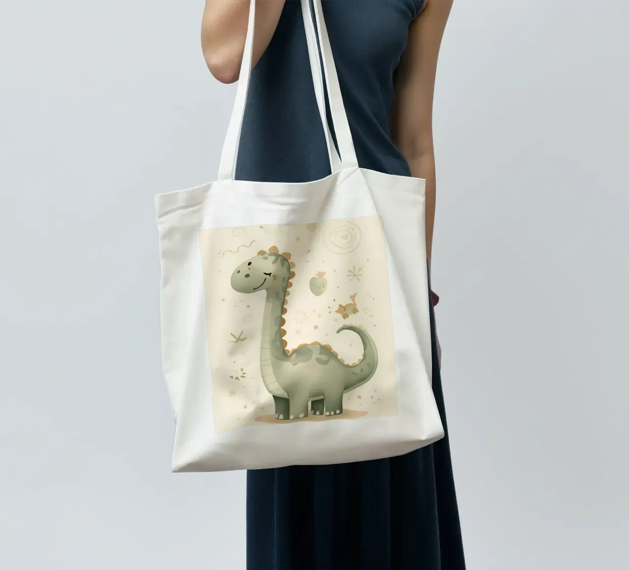 Simpatico dinosauro verde con forme astratte borsa in juta da DesignDoodle