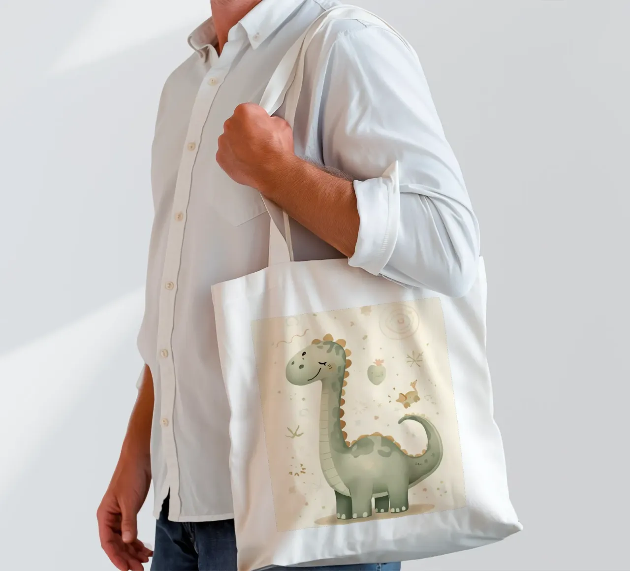 Simpatico dinosauro verde con forme astratte borsa in juta da DesignDoodle
