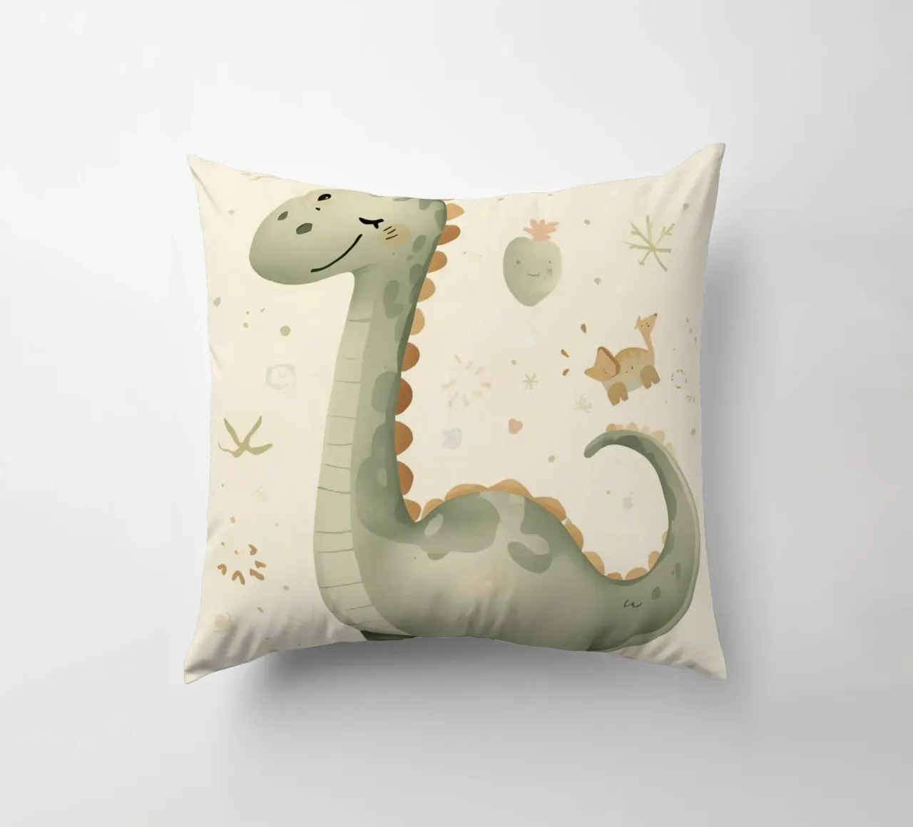Simpatico dinosauro verde con forme astratte cuscino da DesignDoodle