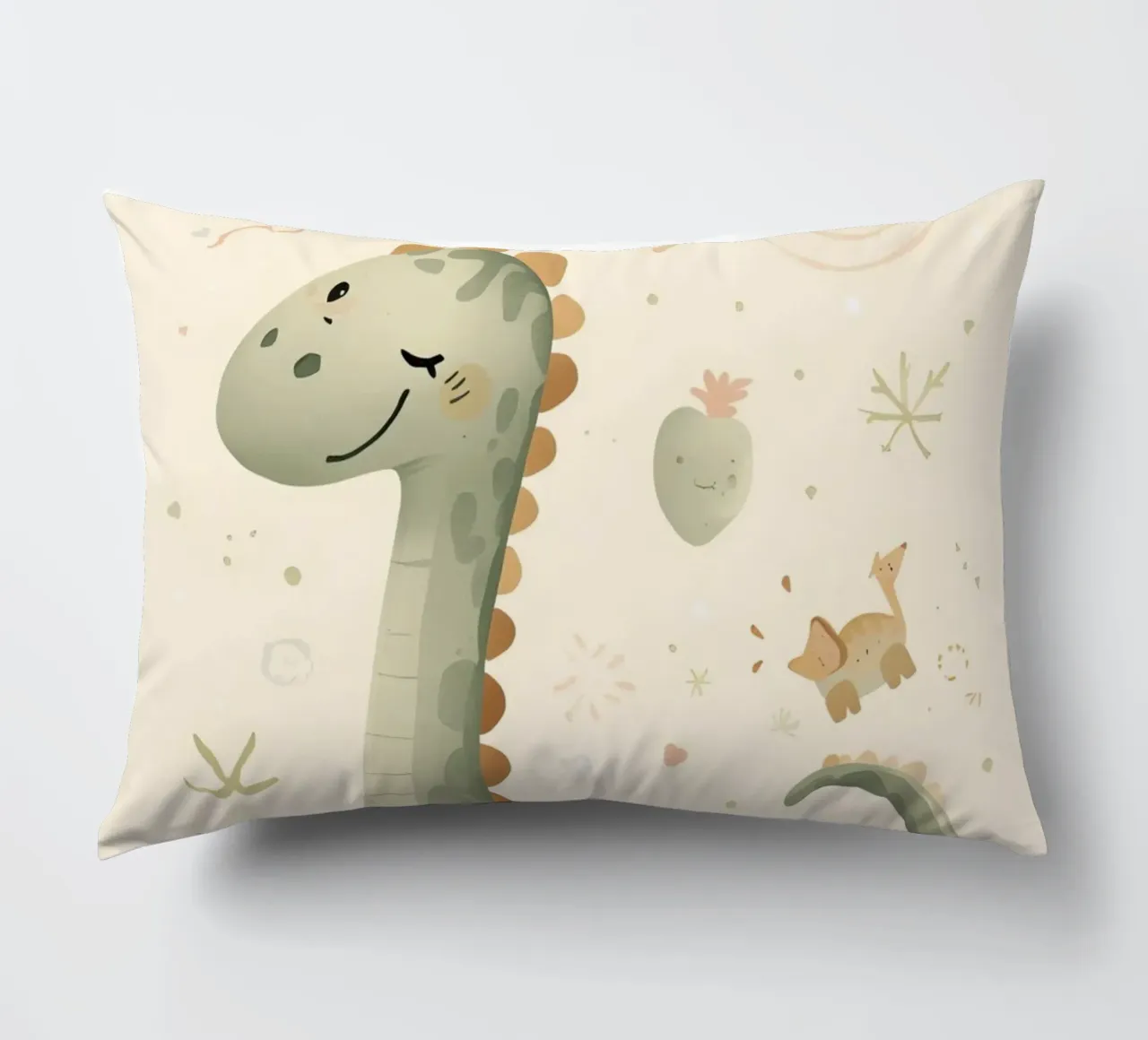 Simpatico dinosauro verde con forme astratte cuscino da DesignDoodle