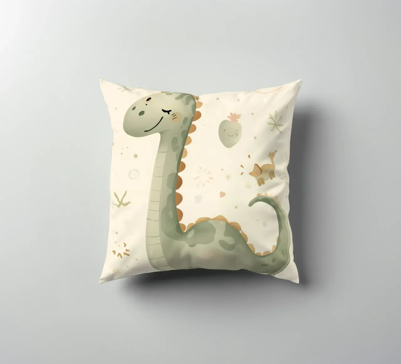 Simpatico dinosauro verde con forme astratte cuscino da DesignDoodle