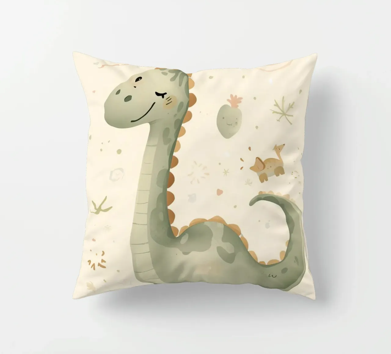 Simpatico dinosauro verde con forme astratte cuscino da DesignDoodle