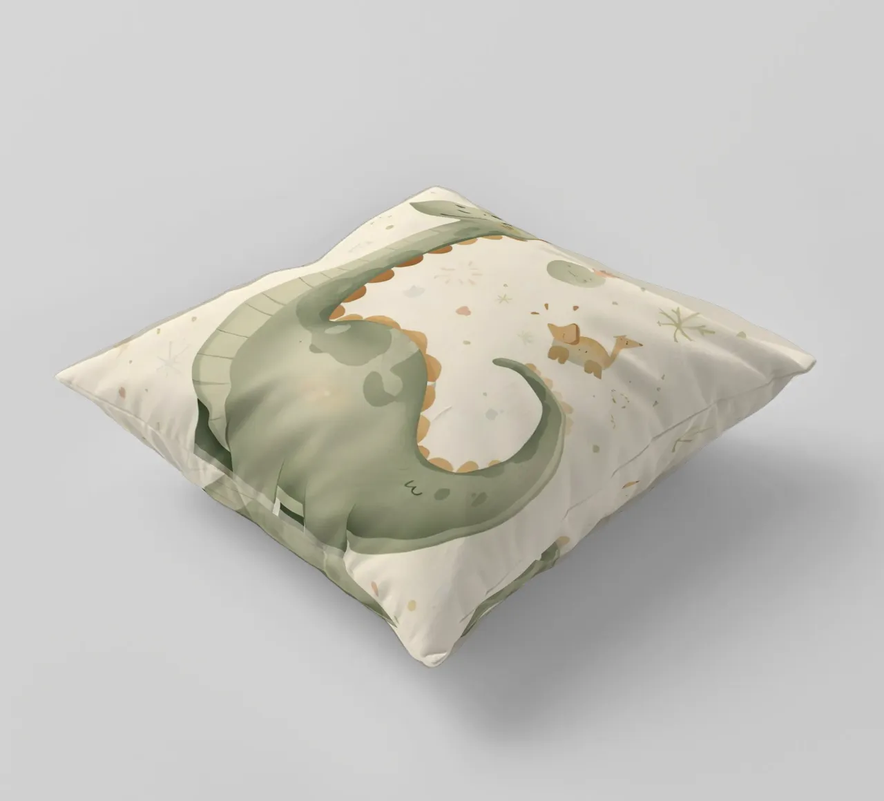 Simpatico dinosauro verde con forme astratte cuscino da DesignDoodle