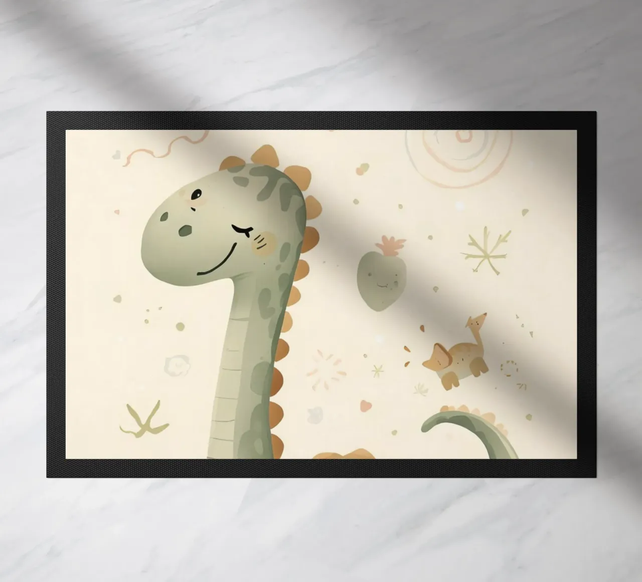 Simpatico dinosauro verde con forme astratte zerbino da DesignDoodle
