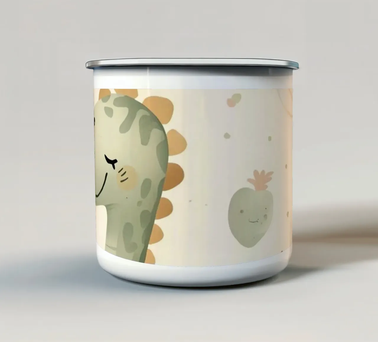 Simpatico dinosauro verde con forme astratte tazza in smalto da DesignDoodle