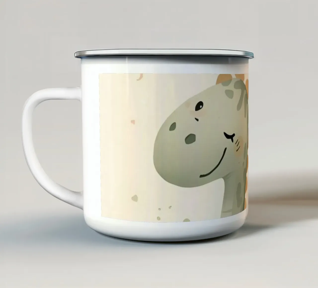 Simpatico dinosauro verde con forme astratte tazza in smalto da DesignDoodle