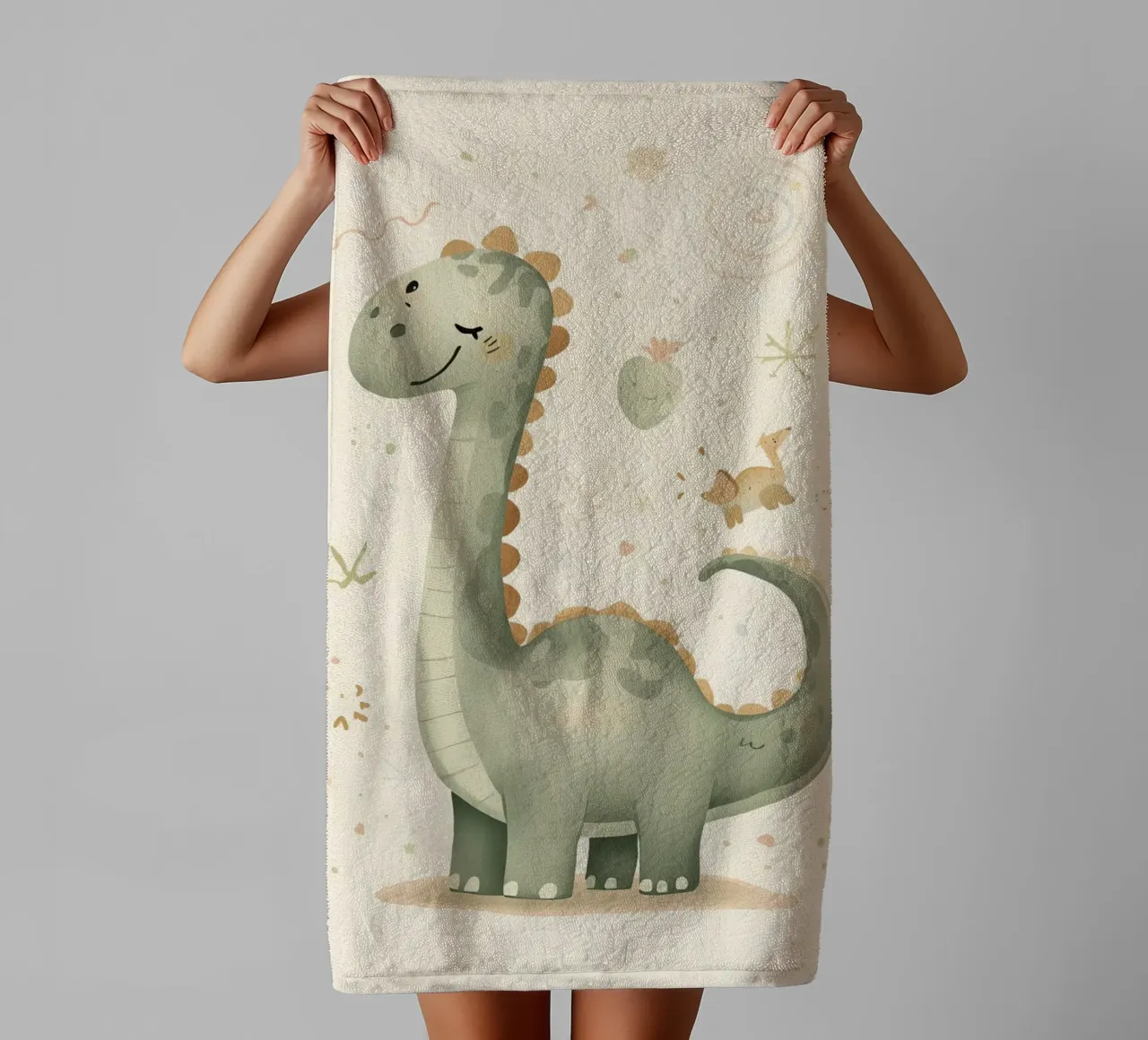 Simpatico dinosauro verde con forme astratte asciugamano da bagno da DesignDoodle