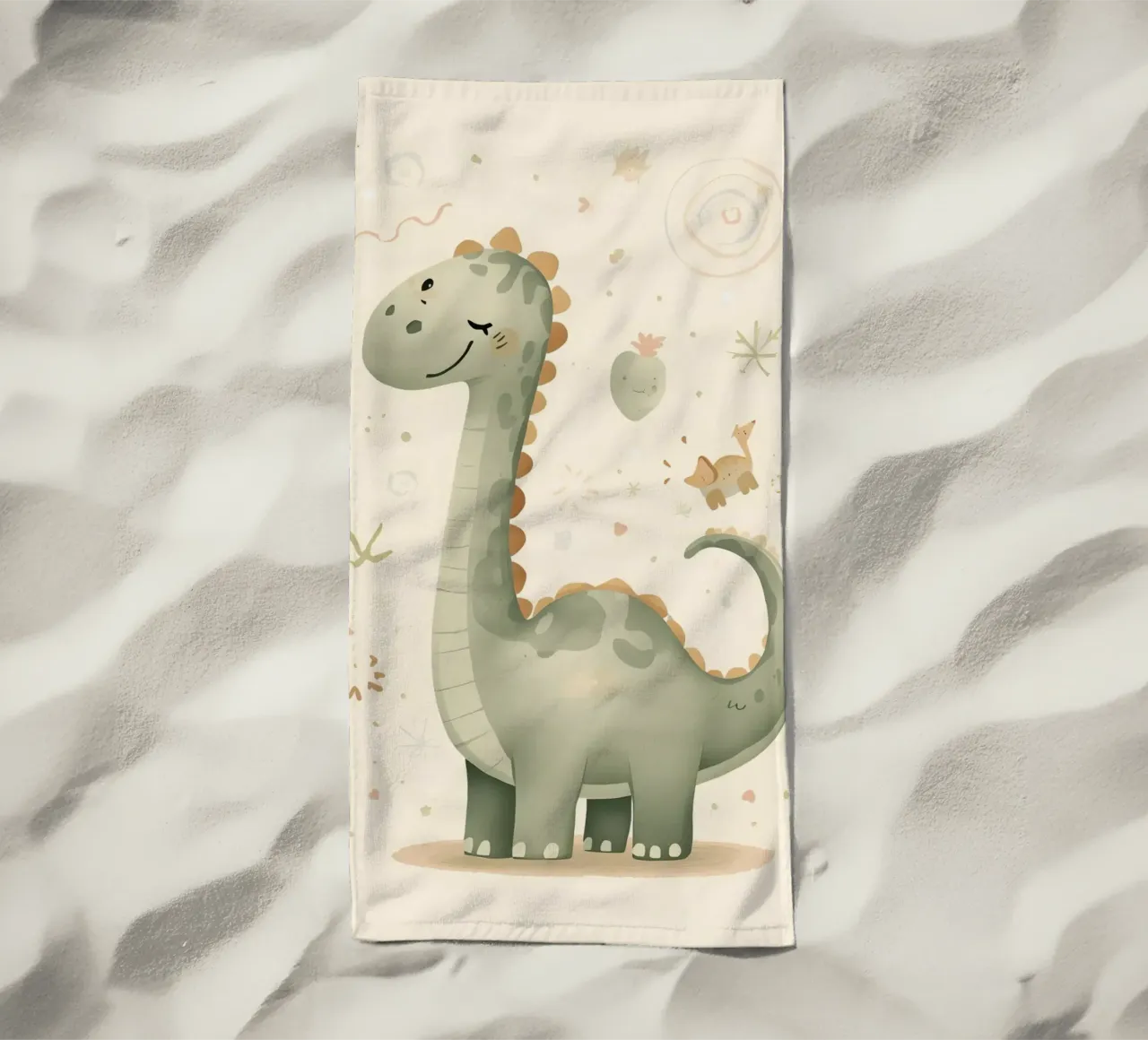 Simpatico dinosauro verde con forme astratte telo mare da DesignDoodle