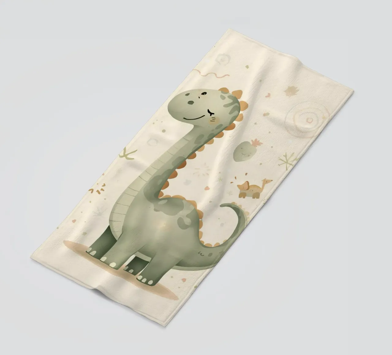 Simpatico dinosauro verde con forme astratte telo mare da DesignDoodle
